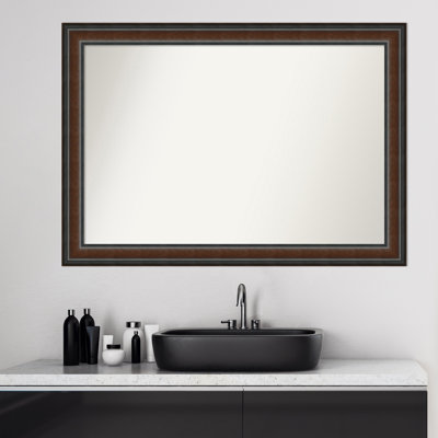 Cyprus Walnut Wood Bathroom Vanity Non-Beveled Wall Mirror