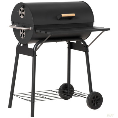 Barbecue portatif au charbon de bois en baril de 30 po, fumoir de barbecue extérieur en acier avec tablette de rangement, roues pour pique-nique de camping en plein air
