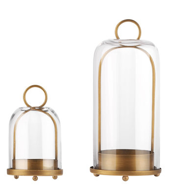 Porte-bougie polyvalent en métal de 5 po de large avec dôme en verre robuste fait à la main en laiton pour bougie pilier et plantes, 5,1 po x H 11,8 4 po x H 7,5, industriel, campagnard, chic décontracté. 