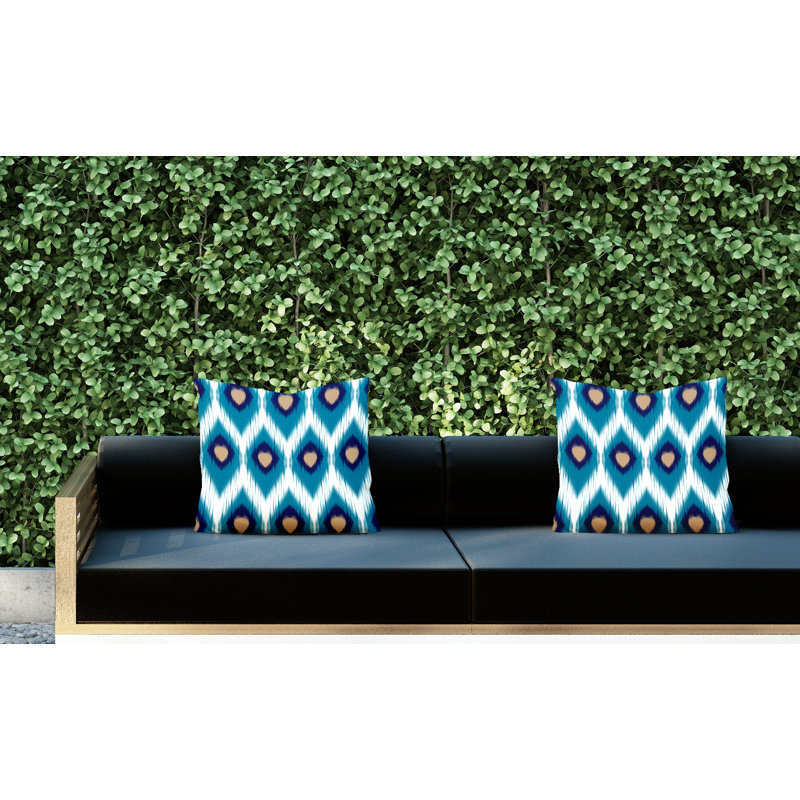Coussin décoratif intérieur / extérieur abstrait, L 17 po x H 17 po, Turquoise