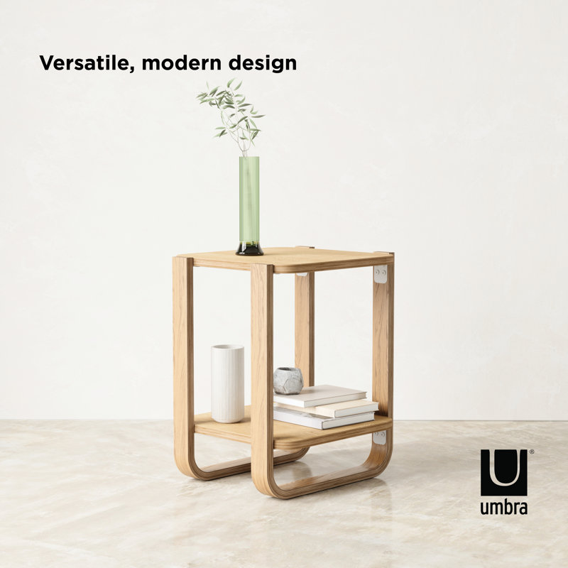 Natural Wood Two-Tier Side Table with Bentwood Legs