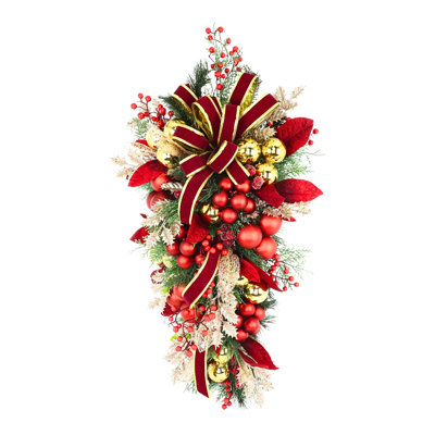Joskar Holiday Swag With Berries, Ornaments And Ribbon