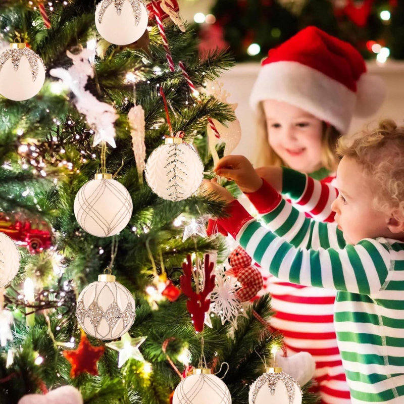 12 pièces de boules de Noël blanches - 4 styles de décoration d'arbre de Noël, H 9,65 po x l 12,87 po x P 3,31 po