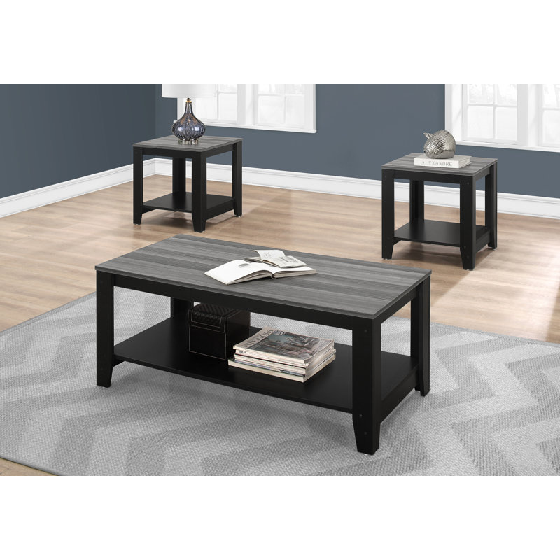 Table Set, 3pcs Set, Coffee, End, Side, Accent, Living Room, Laminate, Transitional, Gray/Black