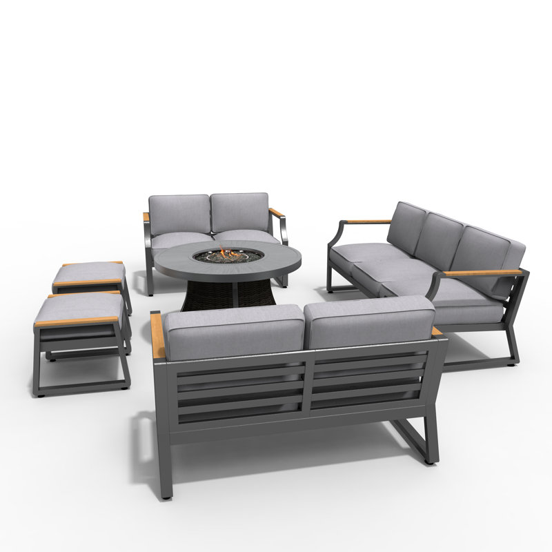 Areefa 9 - Person Patio Conversation Set with Cushions, Black