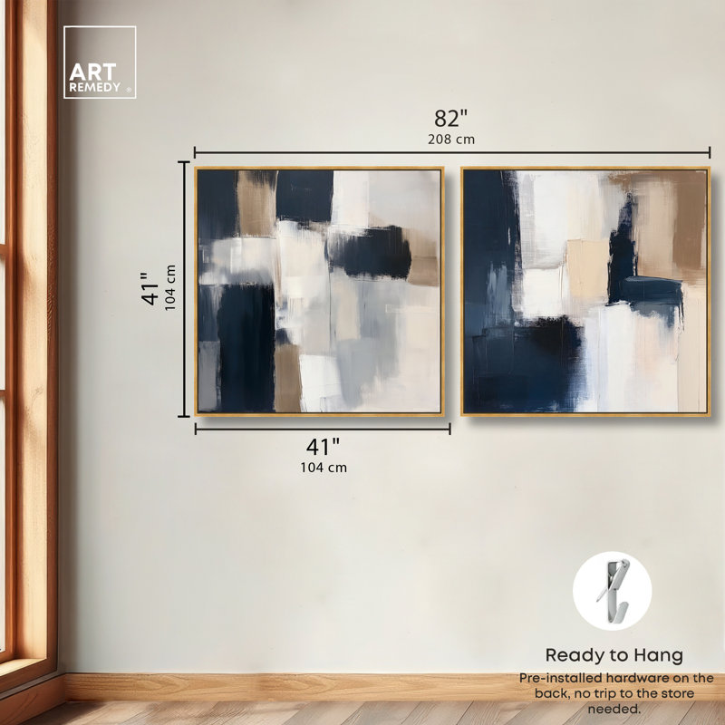 Ensemble de décorations murales bleues Blue Mood and Abstraction , 41"H x 41"W, Gold Frame