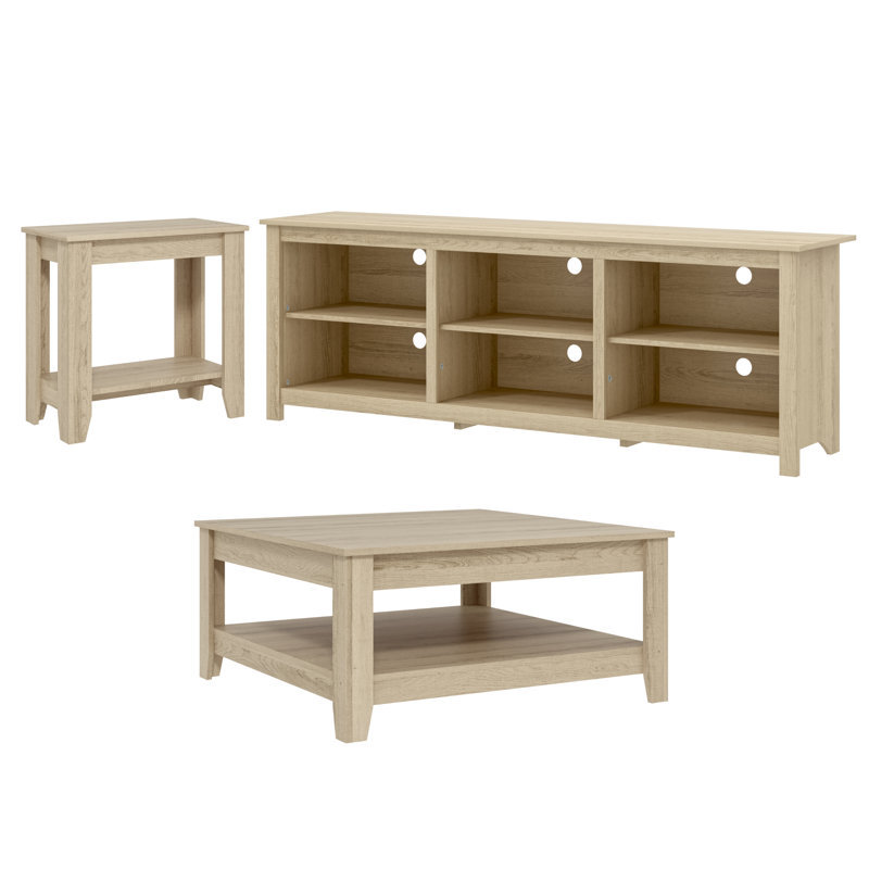 Korey Farmhouse Coordinated Living Room 3 Piece Furniture Set, Oslo Oak, Oslo Oak