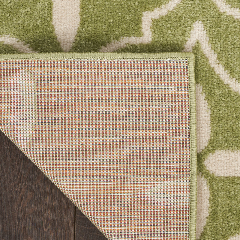 Yenisel Rectangle Moroccan Power Loom Polypropylene Indoor / Outdoor Area Rug in White/Green, Rectangle 8' x 10'