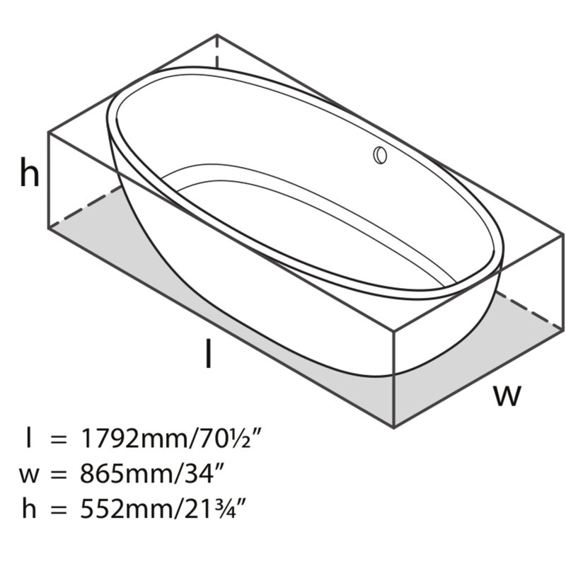Barcelona 70-1/4" x 33-5/8" Freestanding Soaking Bathtub in Volcanic Limestone with Overflow Hole, Matte White, 71" L x 34" W