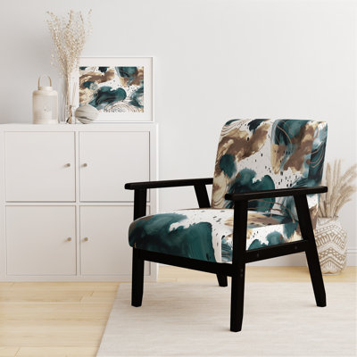 Fauteuil rembourré en velours moderne à motif abstrait avec textures bleues et dorées II