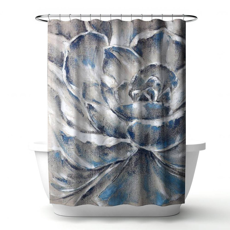 Shower Curtain FL94 – Polyester Shower Curtain, Dye Sublimation Print, 71" W × 74" L, Gray/Blue