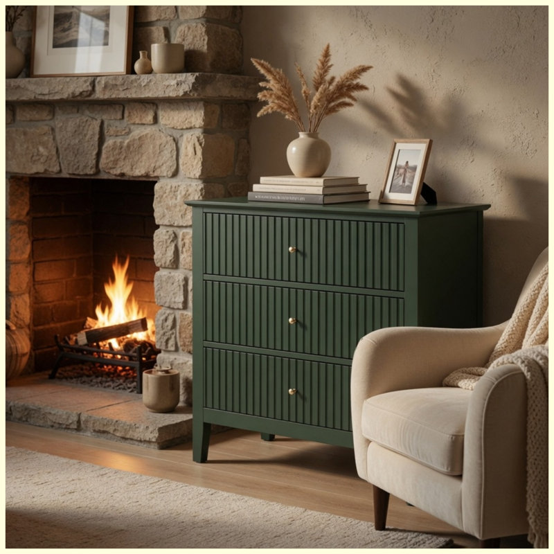 Grande table de bout moderne avec rangement à 32 tiroirs cannelés vert 32 po, Vert