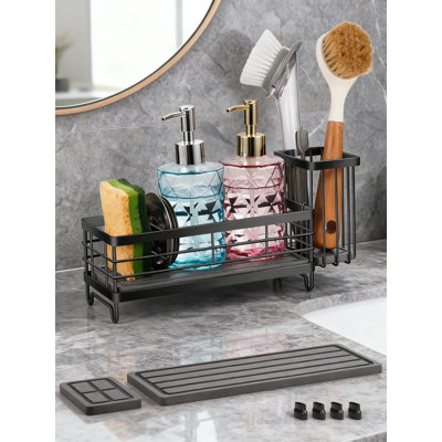 Organisateur de chariot d'évier de cuisine avec plateaux de séchage en diatomite super absorbants, brosse à vaisselle de grande capacité et porte-éponge pour un séchage rapide et une organisation sur le comptoir