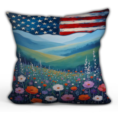 Landscape With US Flagthrow Pillow