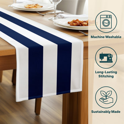 Navy Striped Table Runner 72" x 12"