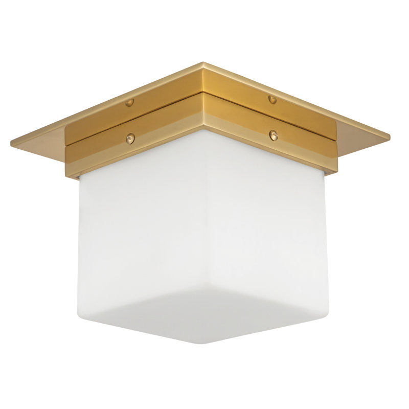 Mineral 8-in Brass Flush Mount, Brass, Opal Glass