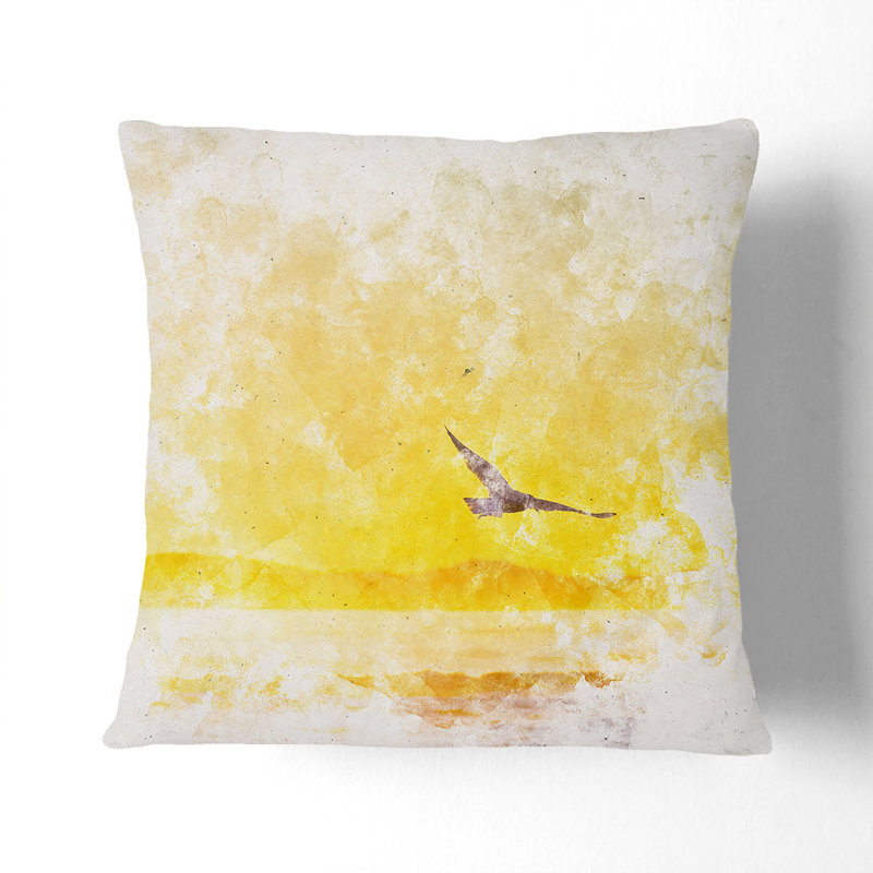 Seagull Flying over the Beach Cushion with Filling, Stone, 40cm H x 40cm W x 15cm D