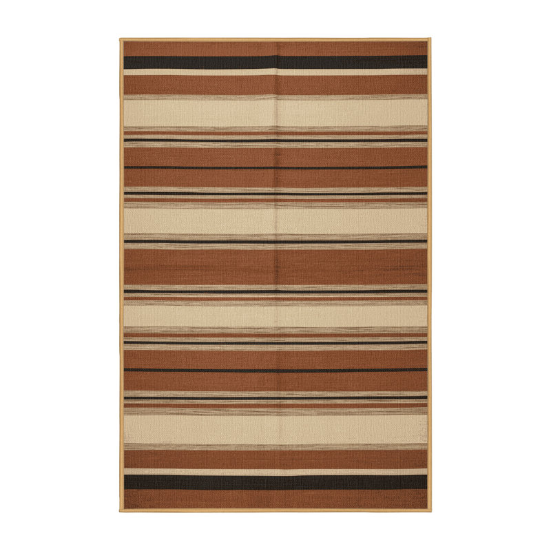Washable Clay Cream Striped Area Rug, Rectangle 7' x 10'