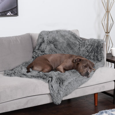 Waterproof Throw Blanket For Dogs & Indoor Cats, Washable - Shaggy Plush Calming Long Faux Fur & Velvet Dog Blanket