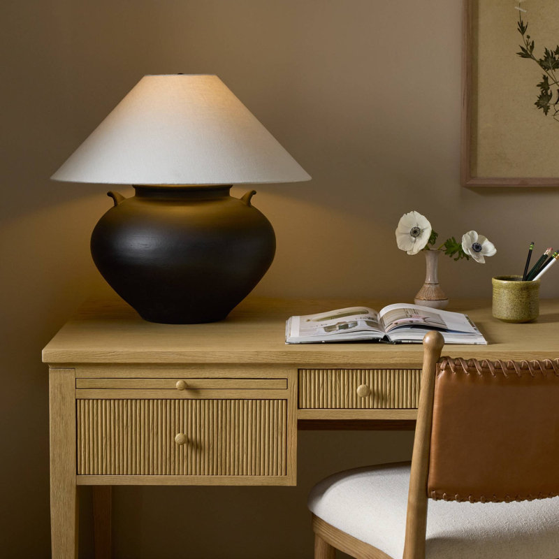 Civita Table Lamp, Aged Black Terracotta