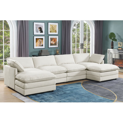 145" U Shape Sectional Sofa Cloud Couch With Removable Ottomans