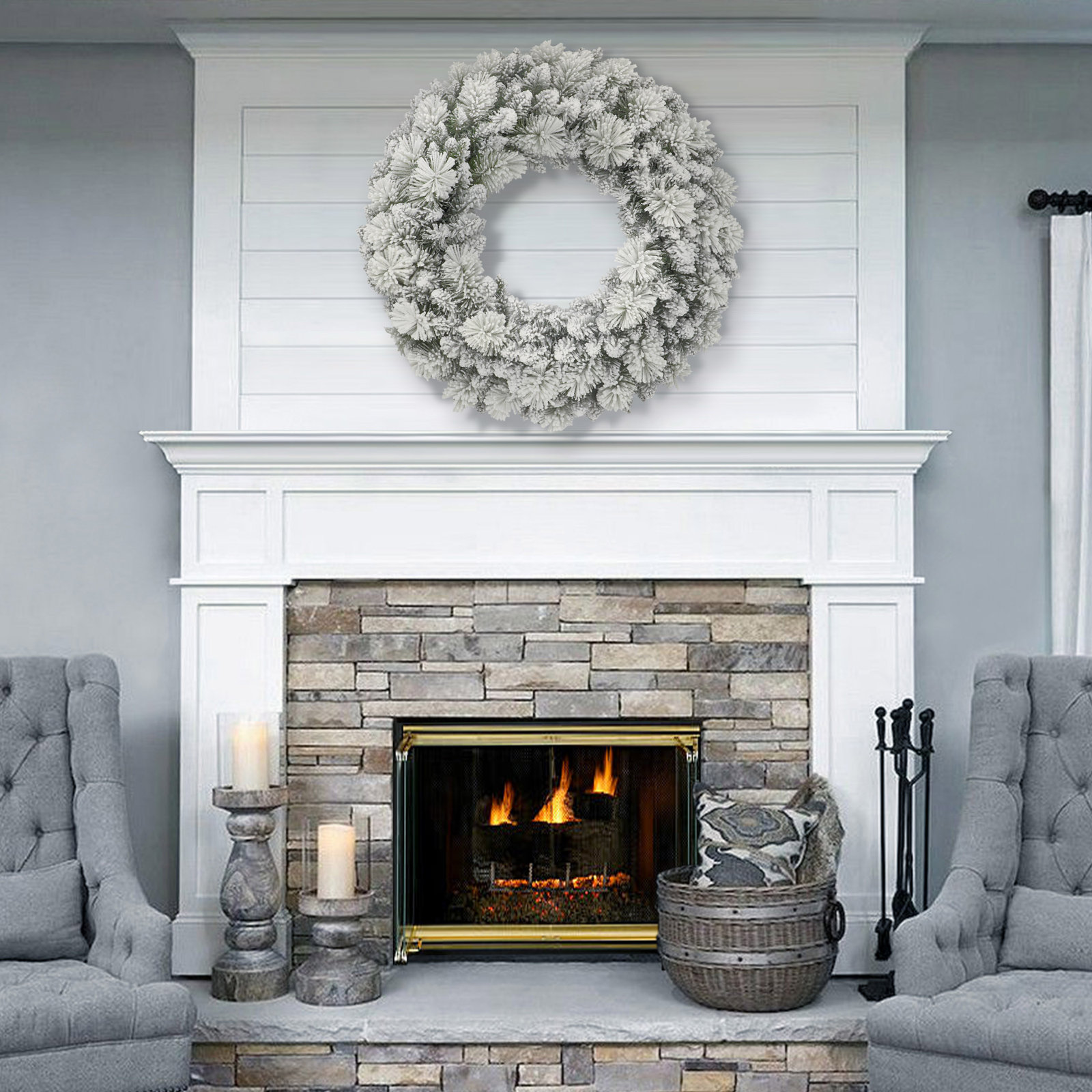 32'' Faux Pine Lighted Wreath