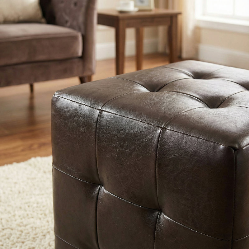 Delinda Faux Leather Ottoman, Espresso Faux Leather
