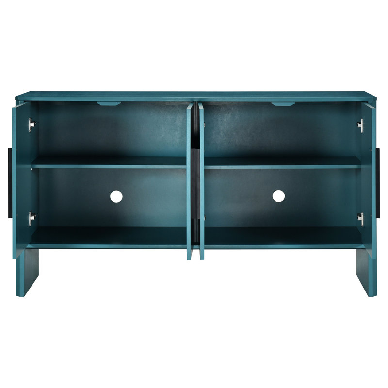 Buffet 4 portes avec intérieur fonctionnel - Finition de rangement rétro de style rétro bleu antique, Bleu antique