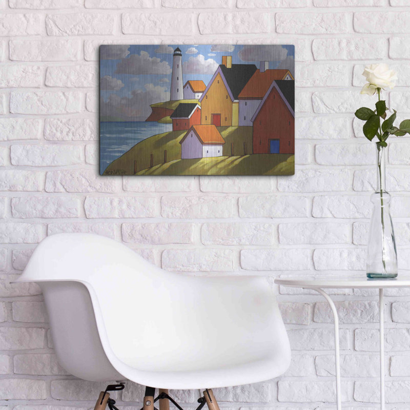 «Lighthouse Cottage Hillside View» par Cathy Horvath-Buchanan, art mural en métal, H 16 po x l 24 po