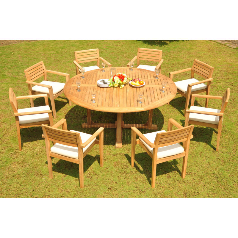 Loraine Outdoor 7 - Piece Teak Dining Set, 30.5" H x 72" L x 72" W, 8