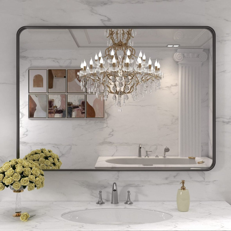 Black Aluminium Frame Bathroom Mirror, 39.93" x 71.93"