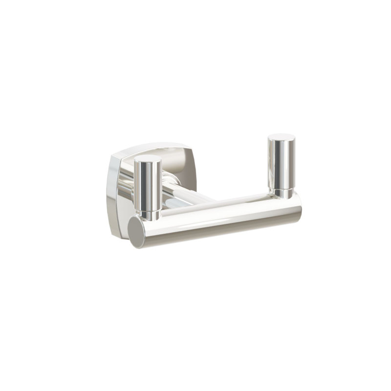 Crochet double Emtek Select avec rosette carrée douce, tige ronde et pointe lisse, Nickel poli
