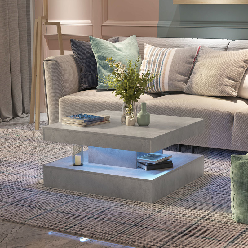 Charvez Solid Coffee Table with 16 Colors LED Lights, 78 X 78cm, 40cm H x 78cm W x 78cm D, Grey