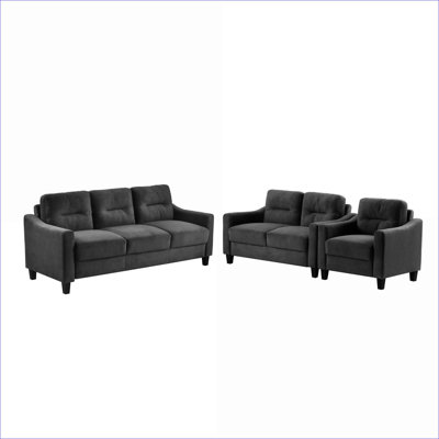 Sectional Sofas | 3-Piece 1+2+3 Modern Living Room Sofa Set | Solid Wood Frame | Standard | Black