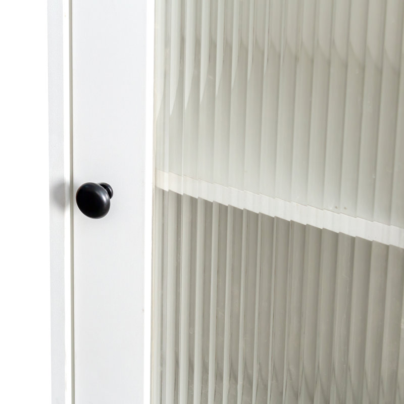 Étagère étroite de 170 cm (66,9 pouces) avec façade en verre et finition mélamine blanche