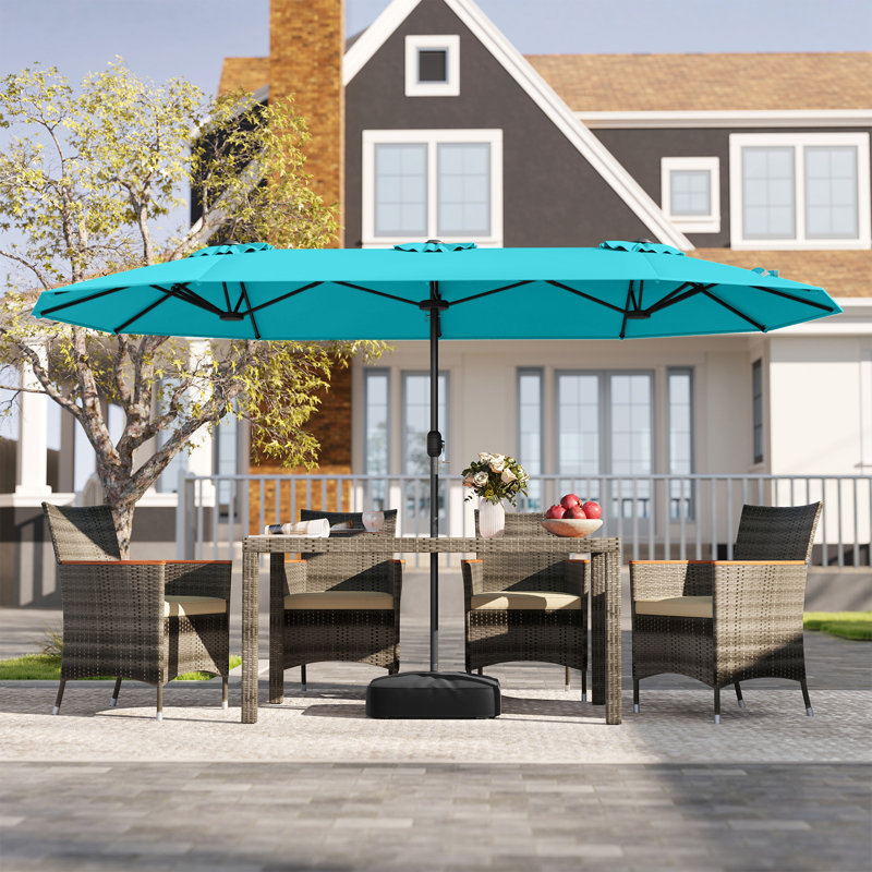 Parasol de patio à double face 13 pi avec verrou de sécurité à manivelle turquoise, Turquoise