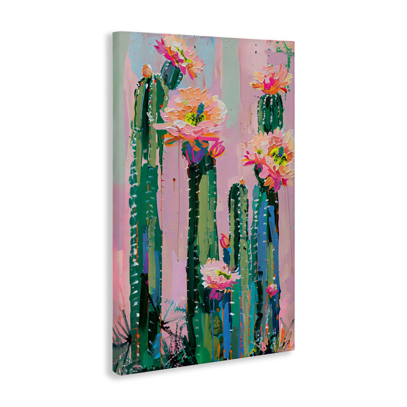 Fleurs de cactus vibrantes sur toile, design par LSR Design Studio, H 24 po x l 16 po
