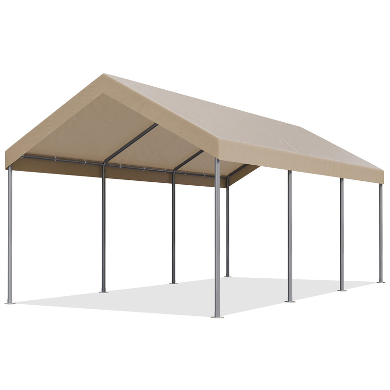 10 Ft. W X 20 Ft. D Heavy Duty  Canopy Portable Garage, Khaki