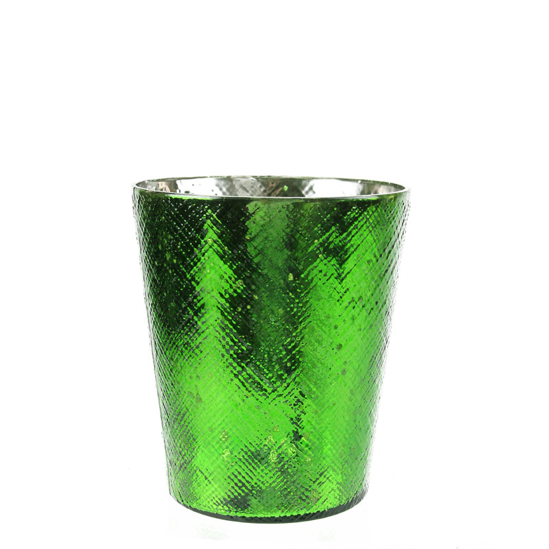 Porte-bougie 5,5 "en verre mercuré décoratif, Vert / argenté