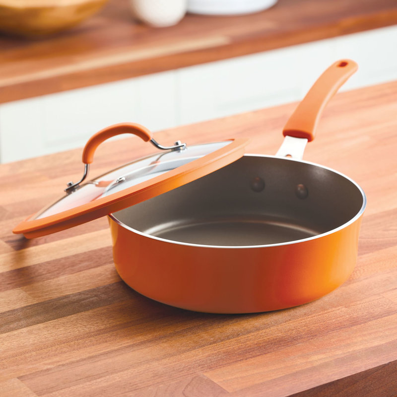 Orange 3-Quart Nonstick Aluminum Saute Pan with Silicone Handle