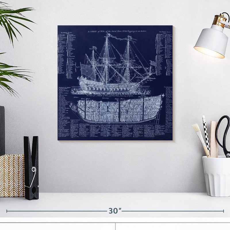 Laelle British War Ship Blueprint, 16" H x 16" W