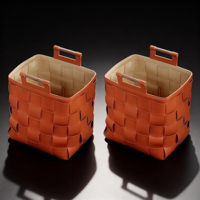 Panier de rangement en cuir italien tissé à la main de style italien, panier à linge polyvalent, imperméable et résistant aux taches, élégant bac décoratif pour les hôtels et les familles d'accueil