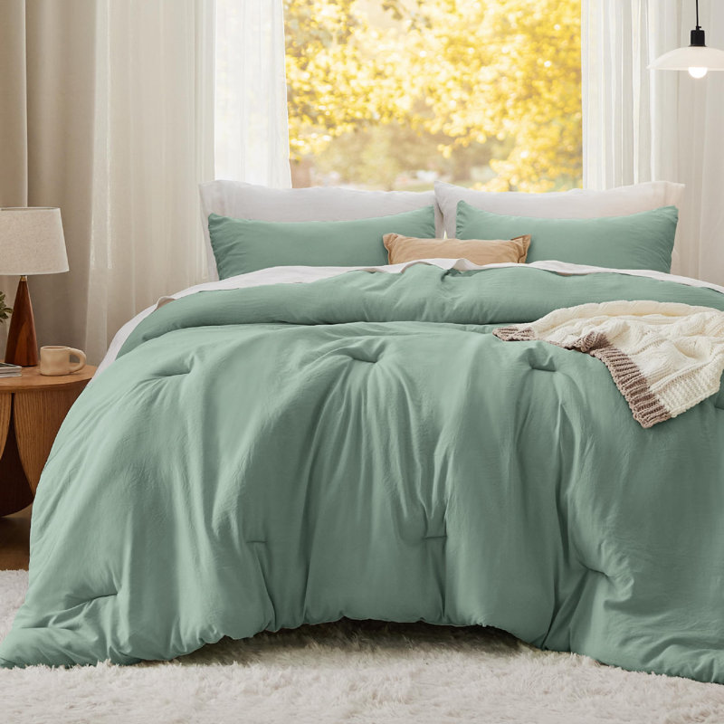 Ensemble d'édredon réversible, Édredon double + 2 taies d'oreiller standard, Vert sauge