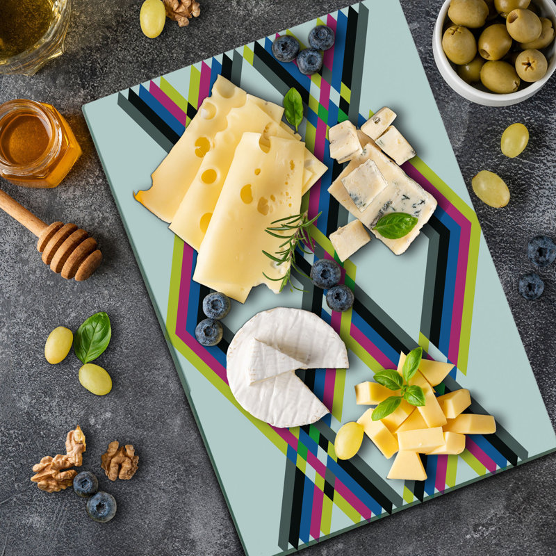 Ambesonne Psychedelic Cutting Board Large Size Zigzag Colorful Multicolor