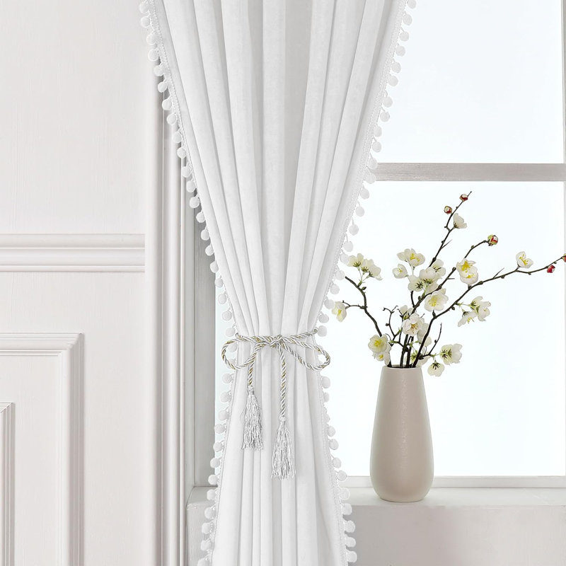 Aleria Velvet Room Darkening Curtain Pair, 42" W x 96" L, White