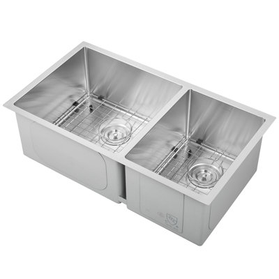 Prestige Series 32 in. x 18 in. Stainless Steel Double Bowl 2-Hole Residential Kitchen Sink