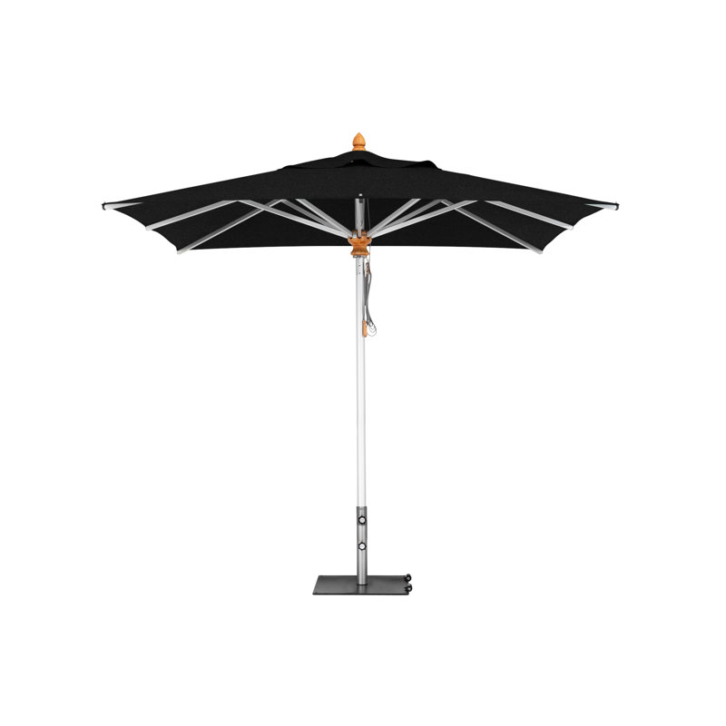 Bravura Square Market Umbrella, Square Metal w/ wheels+2.25" Stainless Steel Tube, Black, 11'5"