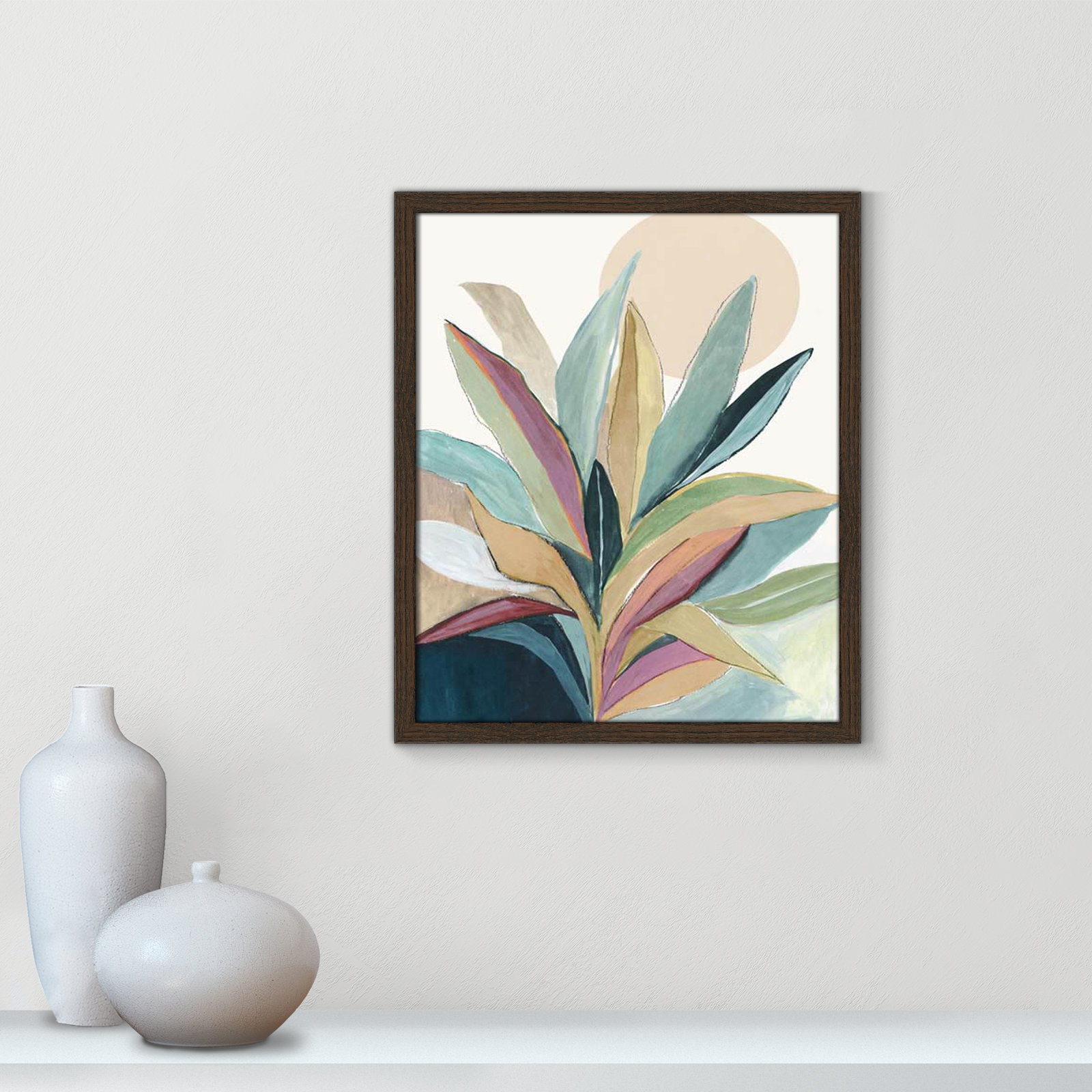 Sunny Bright Leaves I by Asia Jensen, Walnut Slim Unmatted Picture Framed, 19" H x 16" W x 0.75" D