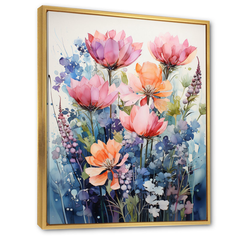 Blue Bonnets Multicolored Collage I " Blue Bonnets Multicoloured Collage I ", 20" H x 12"W  x 1" D, Gold Floater Framed