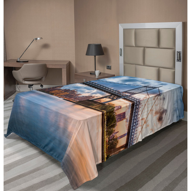 Drap plat Ambesonne New York Kennedy Triboro orange pêche bleu, Simple